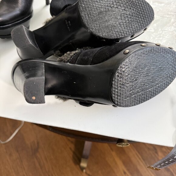 Stuart Weitzman Black Suede Shearling Clog Mules | Women’s 6 - Picture 11 of 13